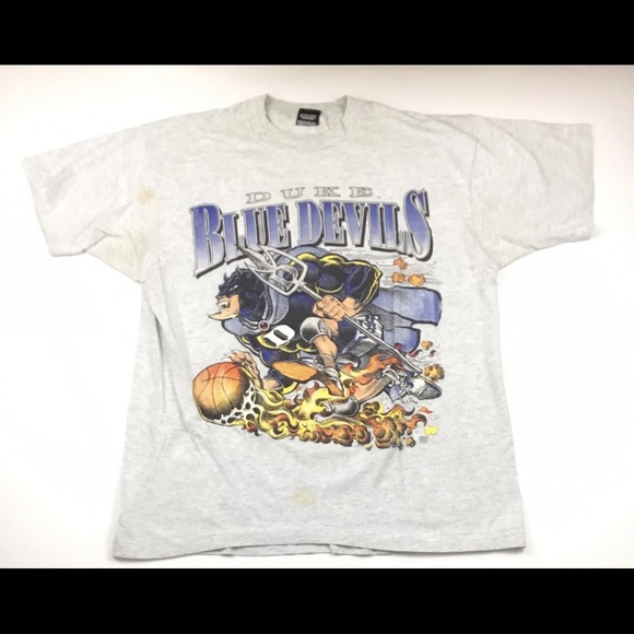 Vtg 90s Duke Blue Devils T-Shirt Flames Spell Out Logo Fire Basketball USA Sz XL - Picture 12 of 12